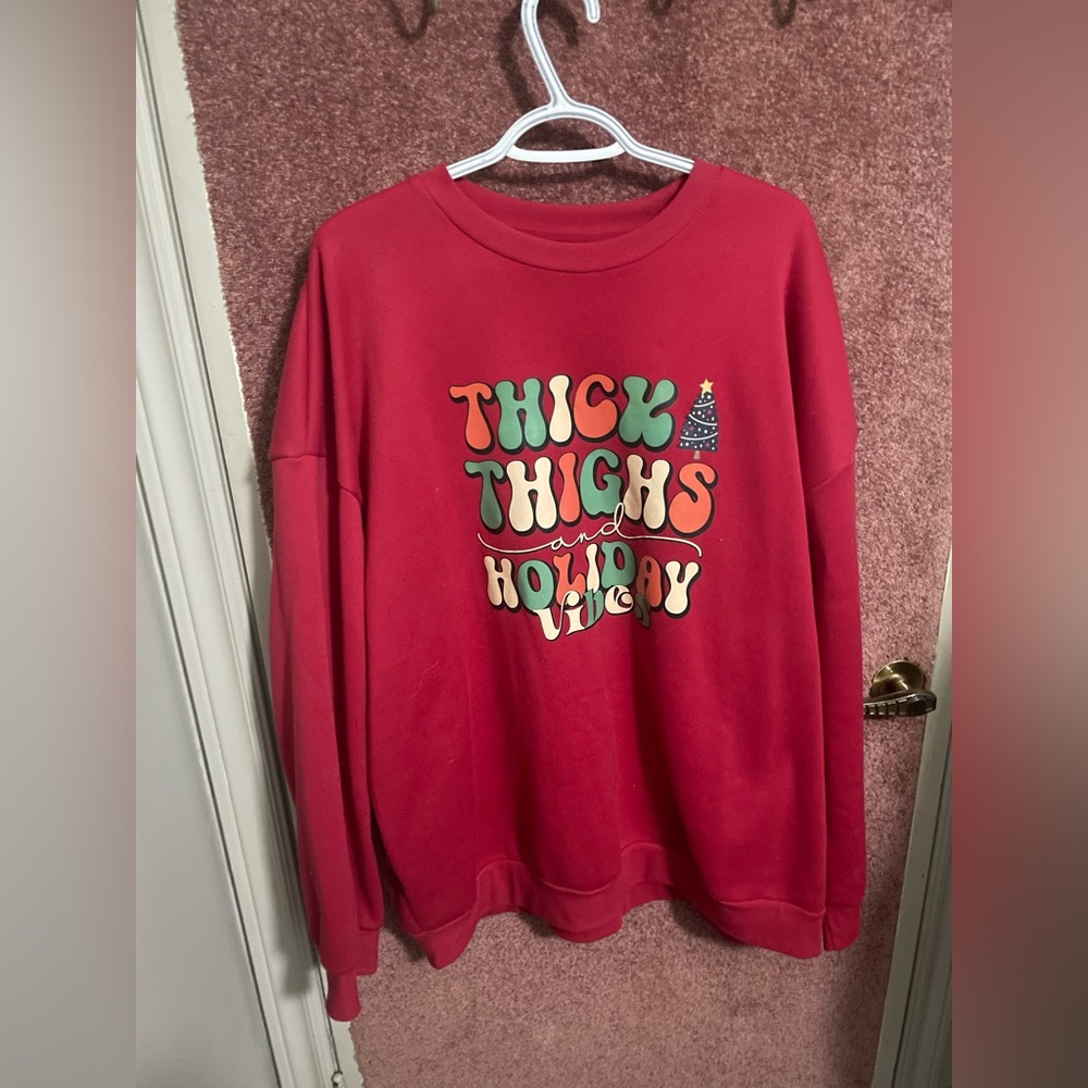 SHEIN Red Holiday Crew Neck Sweater
